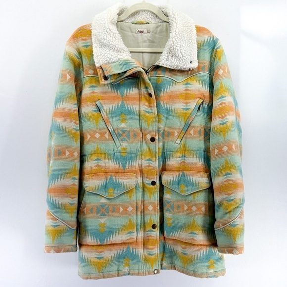 FAHERTY Bluegrass Faux Shearling Lined Jacket Coat in Golden Field Southwestern - Picture 1 of 8